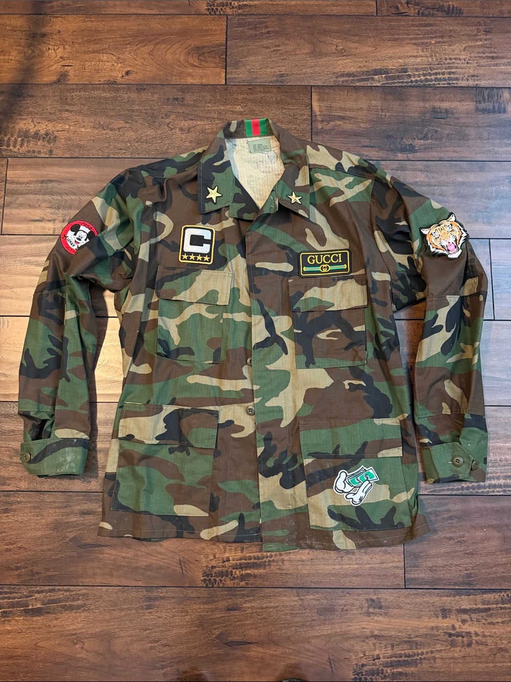 Gucci Camouflage Military Jacket with Gucci & Mickey Patches - Green & Brown